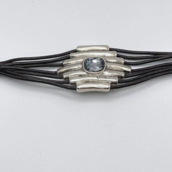 NWT Uno de 50 Attached Silver Plated Gray Crystal Multi Leather Bracelet SZ S - Picture 6 of 15